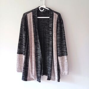 SIIMHWRSS Cardigan Long-Sleeve Open Front Black Grey Colorblock Medium